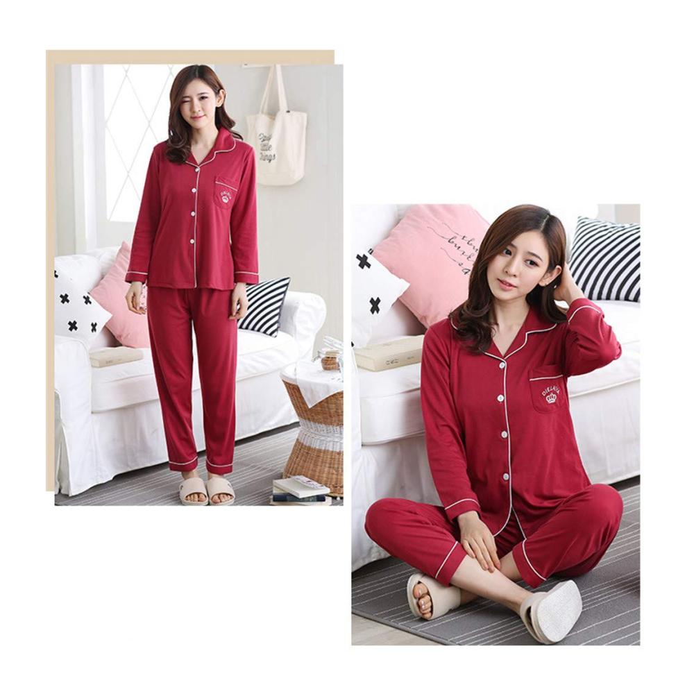 Damen Pyjama Set - Bequemer Schlafanzug aus Baumwolle mit V-Ausschnitt Langarm und klassischem Design in Großen Größen erhältlich